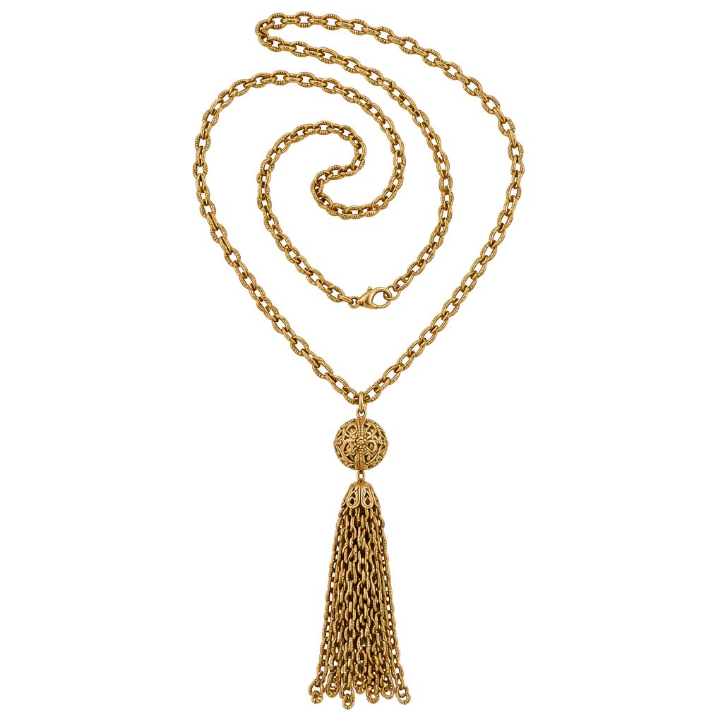 Vintage Gold Tone Filigree Ball Tassel Chain Necklace 1