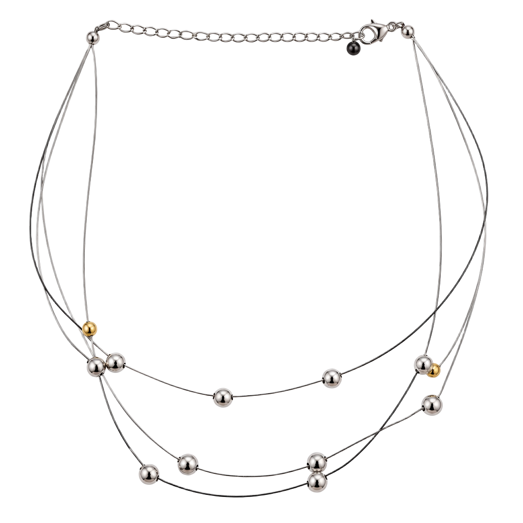 Vintage Multistrand Wire Necklace Yellow Silver Beads 1
