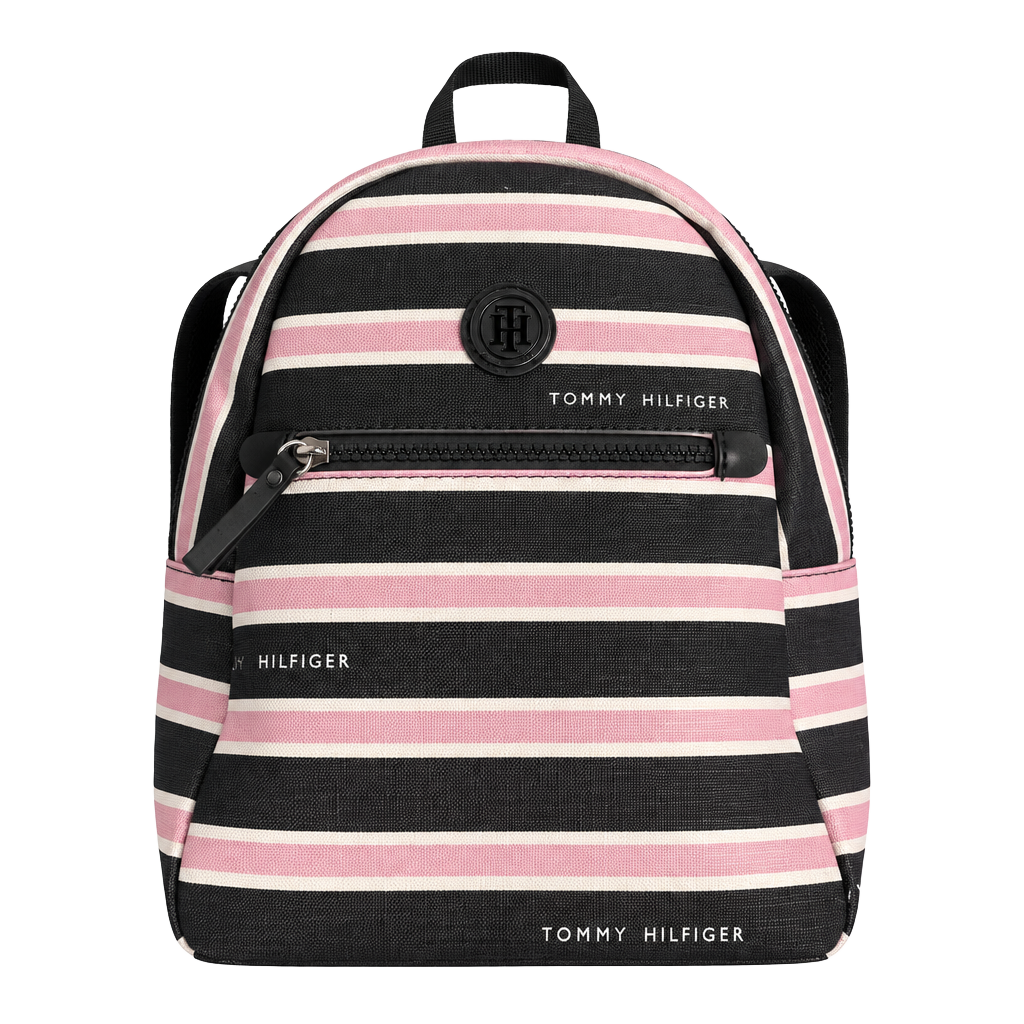 Tommy Hilfiger Striped Mini Backpack Black Pink White 1