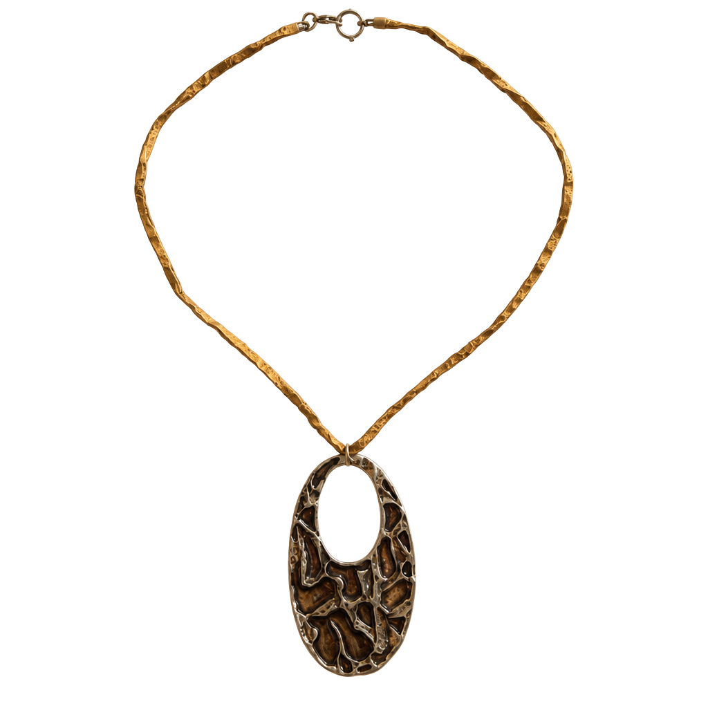 Vintage Boho Silver Tone Oval Pendant Leather Cord Necklace 1