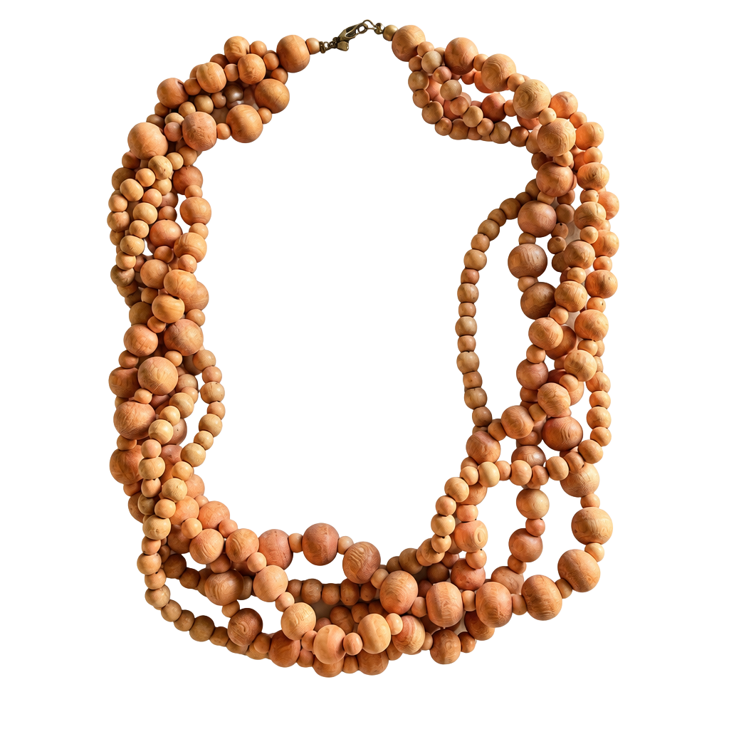 Vintage Multi Strand Wood Bead Necklace Peach Statement 1