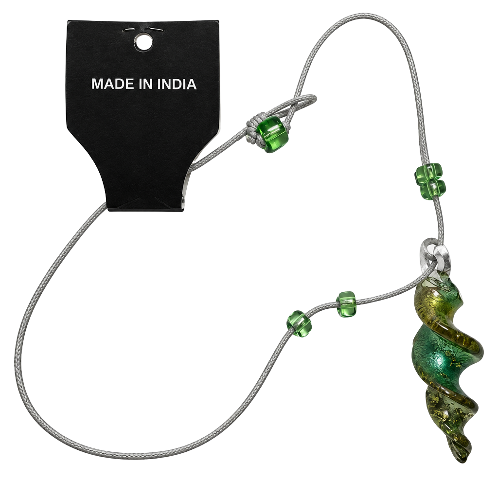 Artisan Green Glass Spiral Pendant Beaded Cord Necklace 1