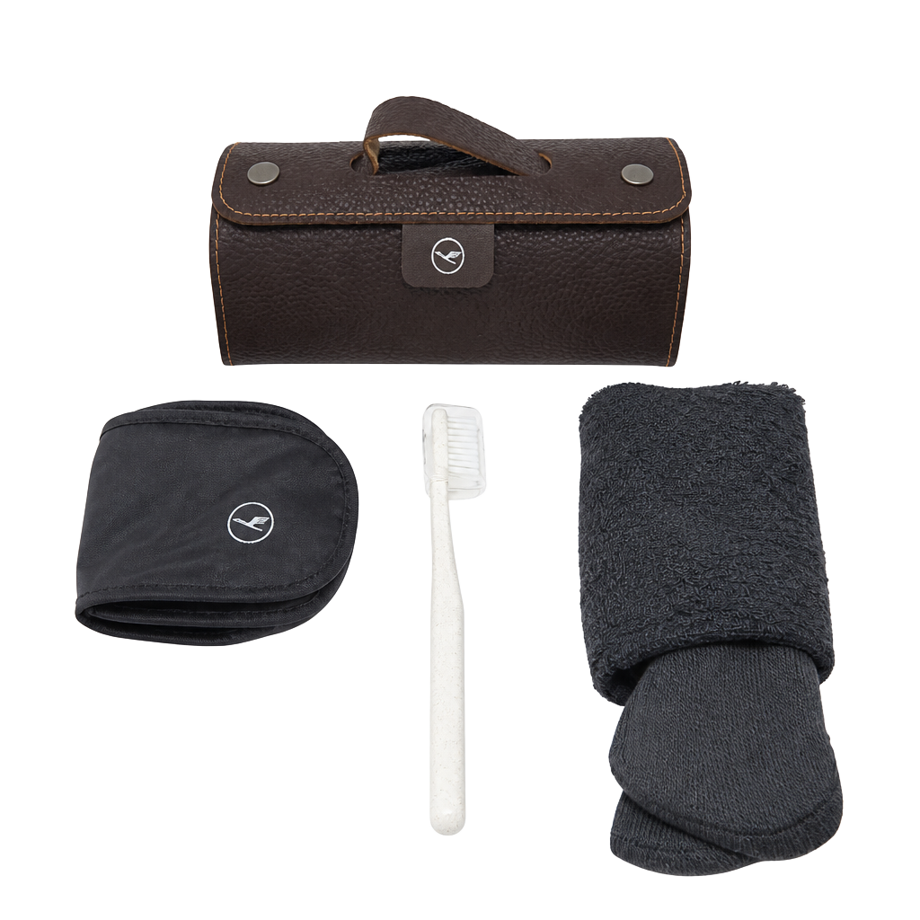 Lufthansa German Airlines Business Class Amenities Leather Pouch Travel Bag 1
