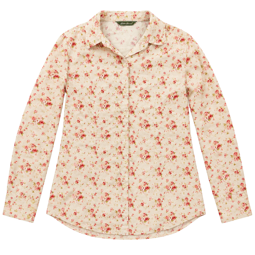 Eddie Bauer Corduroy Floral Button Down Shirt Size M Pink Cream 1