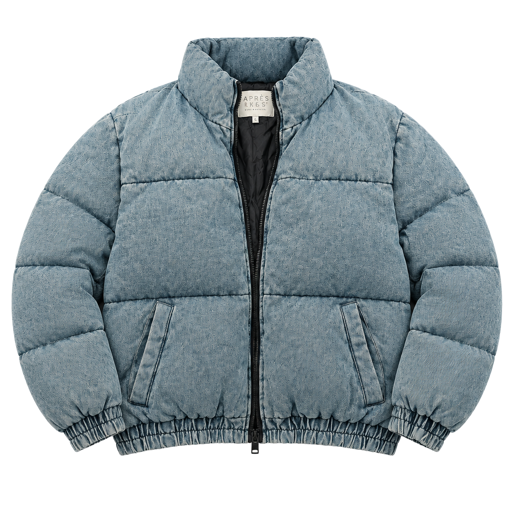April Kiss Puffer Jacket Size L Blue Denim Zip Up 1