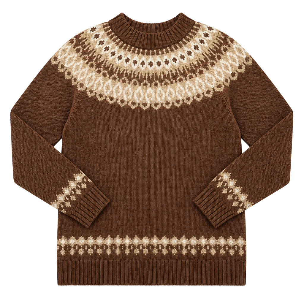 Lands' End Fair Isle Mock Neck Sweater Size 2X Brown Cream Nordic 1