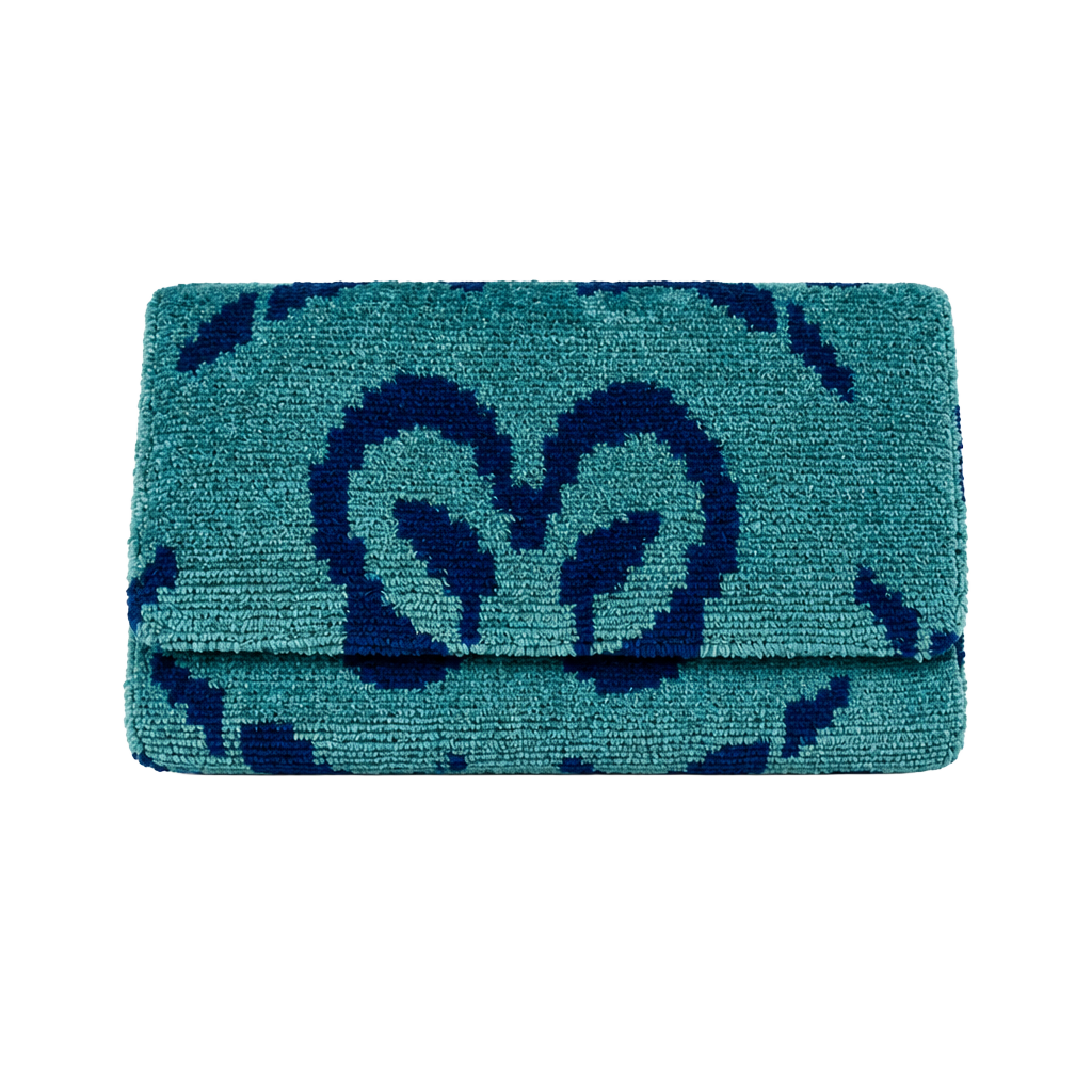 Ikat Silk Velvet Clutch Bag Blue Handbag 1