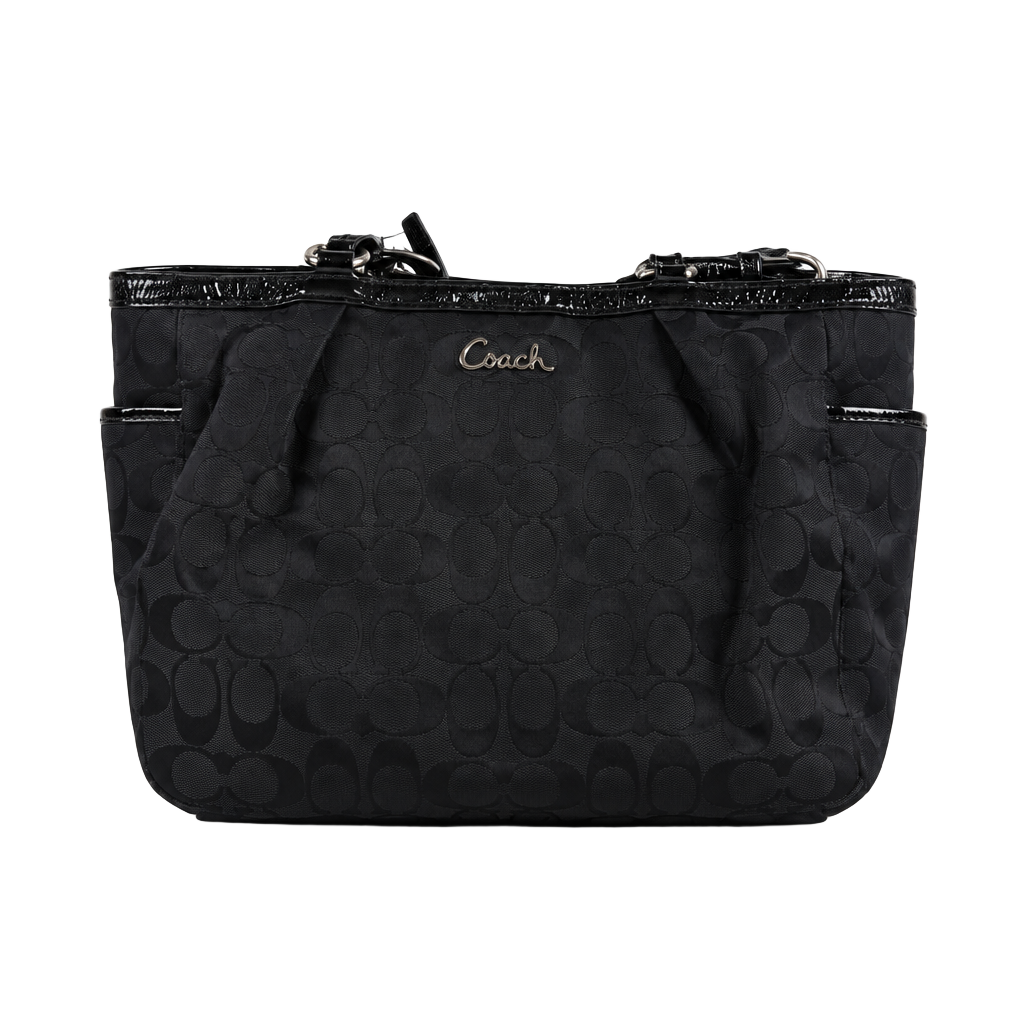 Coach Signature Gallery East West Tote Black Monogram Canvas Shoulder Bag 1