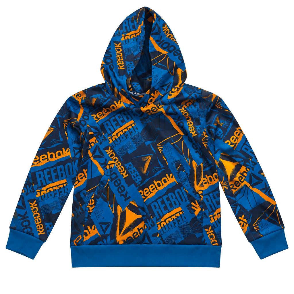 Reebok All-Over Logo Print Hoodie Blue Orange 1