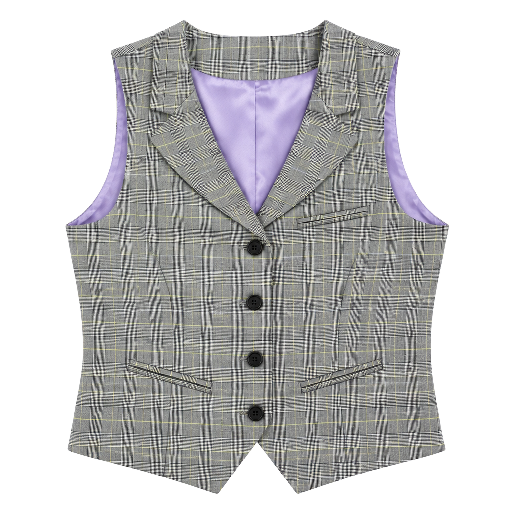 Suzanne Somers Glen Plaid Vest Grey Purple Lining 1