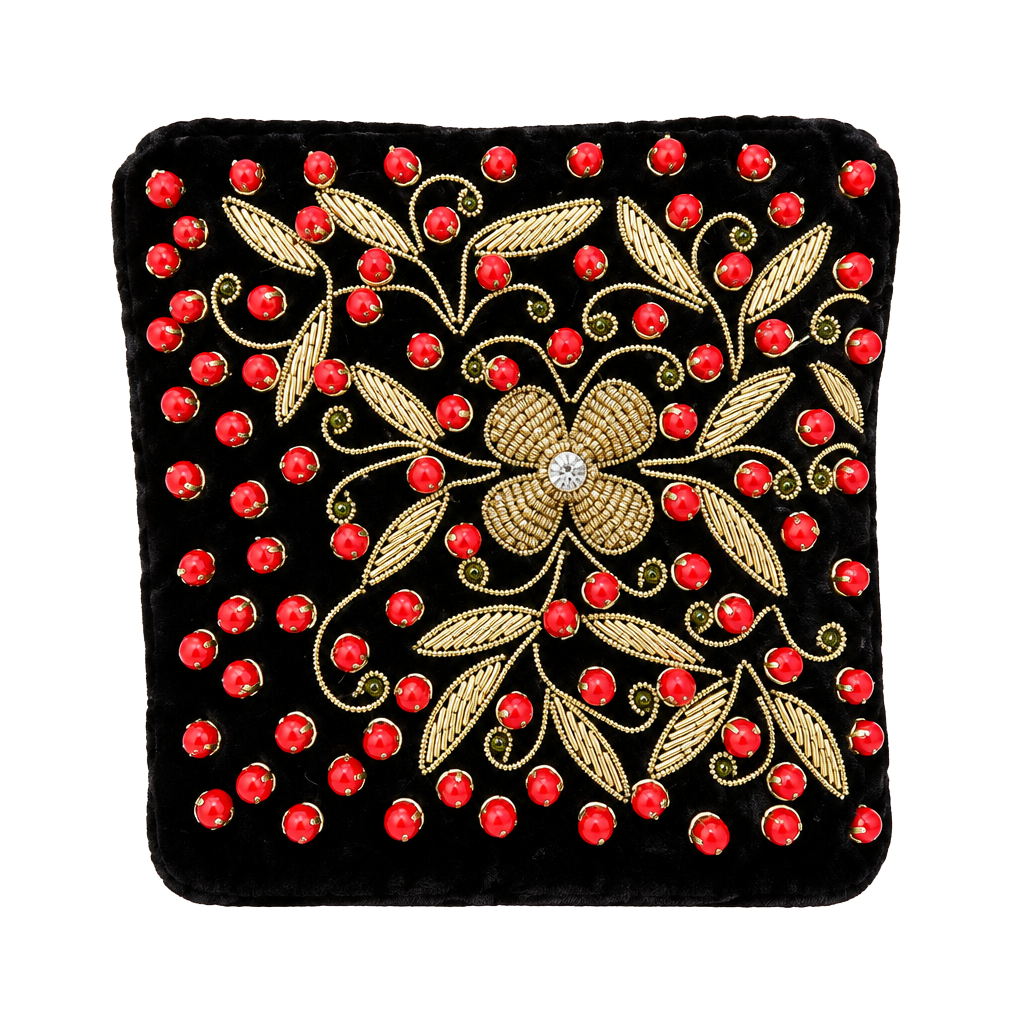 Vintage Zardozi Beaded Embroidered Black Velvet Floral Evening Bag 1