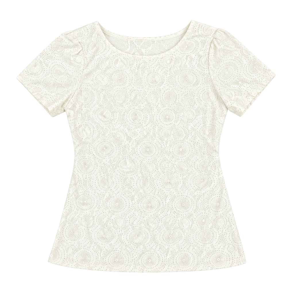Private Luxuries Natori Short Sleeve Top Size Medium Off-White Foil Print 1