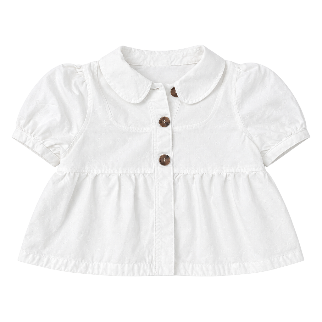 Cider Peter Pan Collar Peplum Blouse Size S White Short Puff Sleeve 1