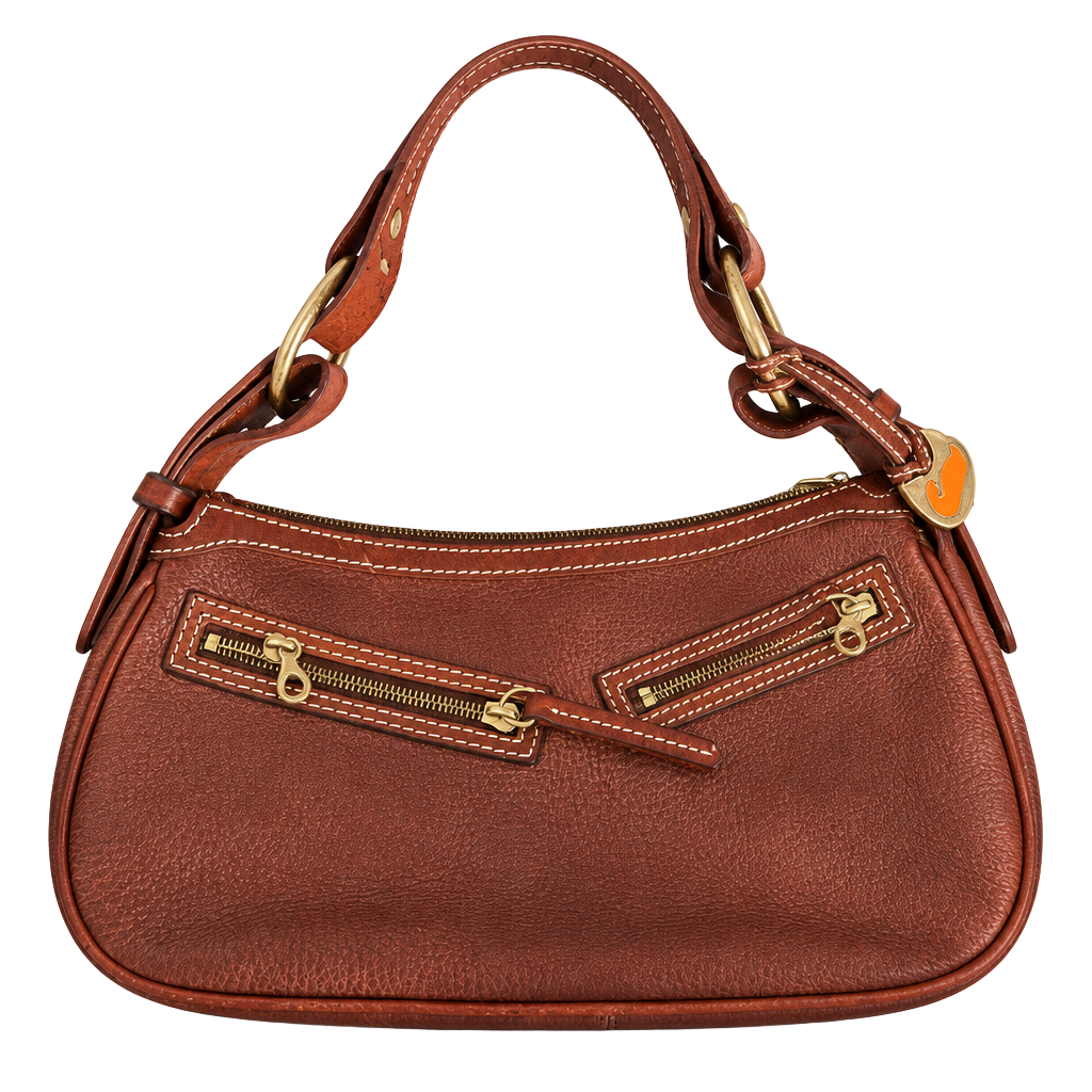 Dooney & Bourke Brown Pebble Leather Small Circle Hobo Shoulder Bag 1