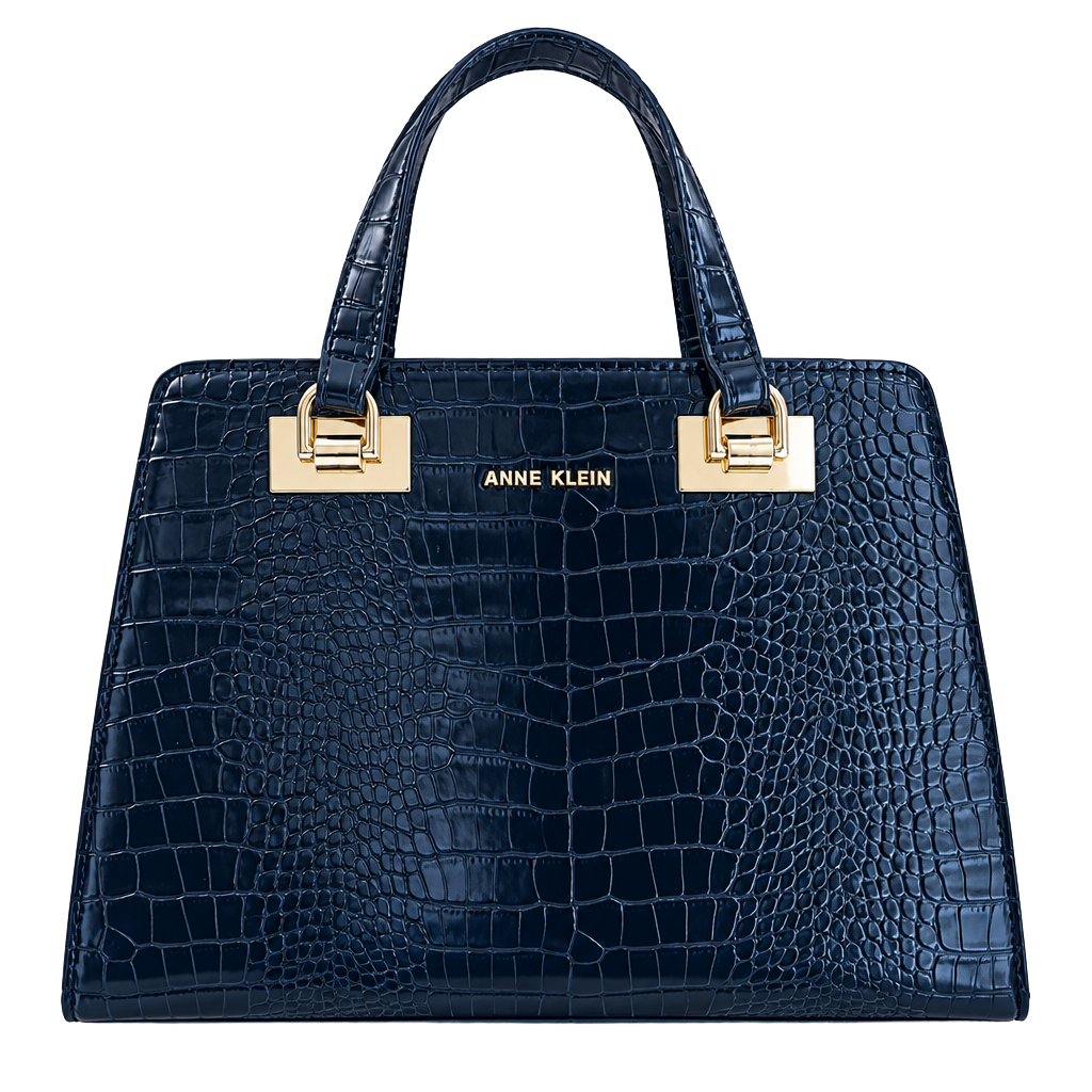 Anne Klein Black Croc Embossed Satchel Handbag 1