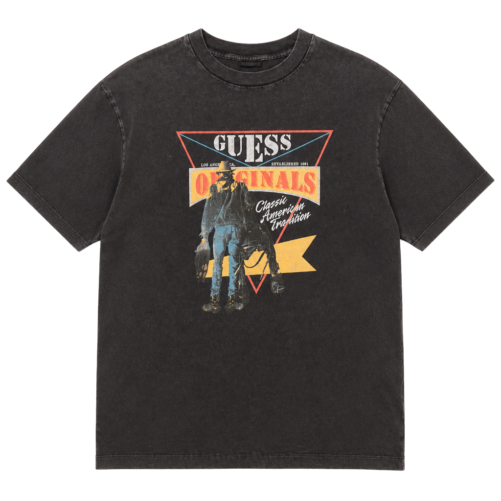 Guess Originals Classic American Tradition Graphic T-Shirt Size S/P Black Cotton 1