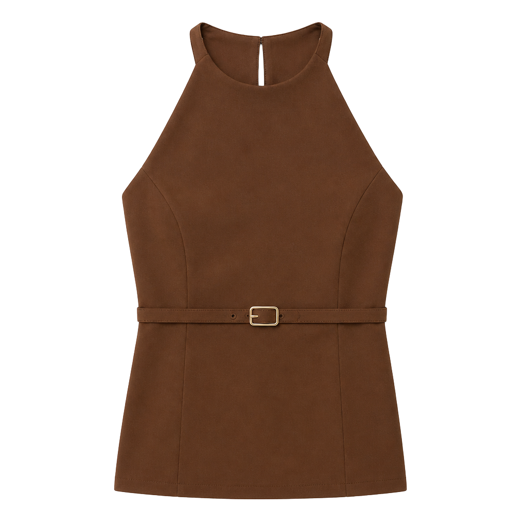 Meshki Letitia Suiting Halter Top With Buckle Size S Wood 1