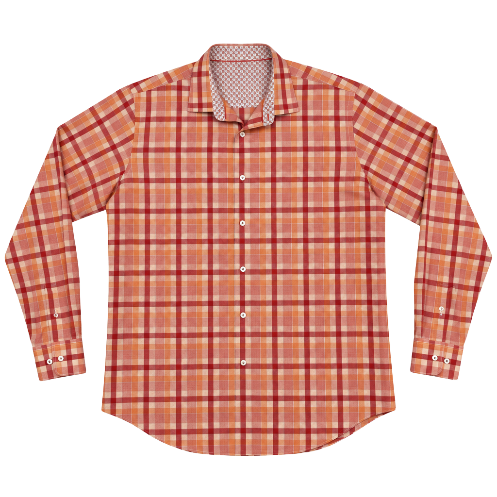 Bugatchi Uomo Button Up Shirt Men’s Large Classic Fit Long Sleeve Plaid Orange 1