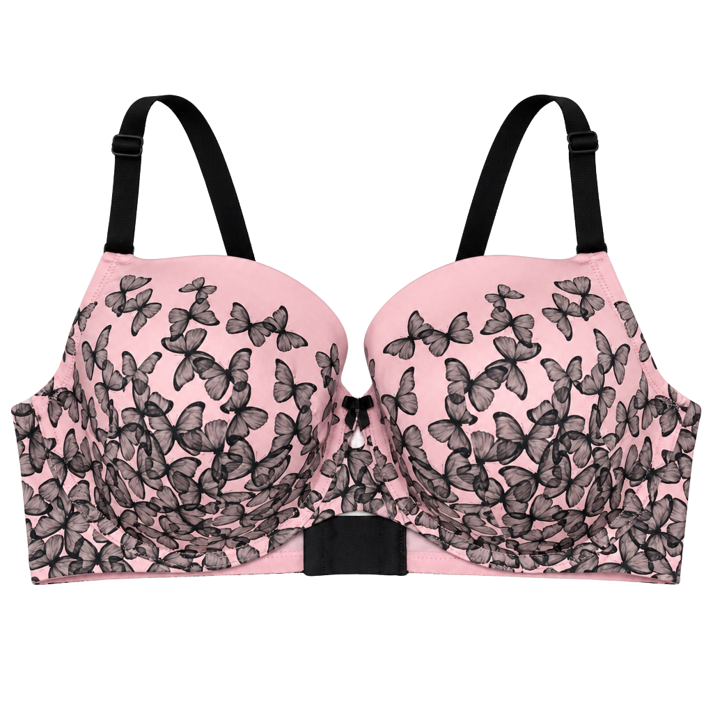 TORRID Bra Perfect Light Lined Cup NO-WIRE Pink Black Butterflies Size 40DD 1