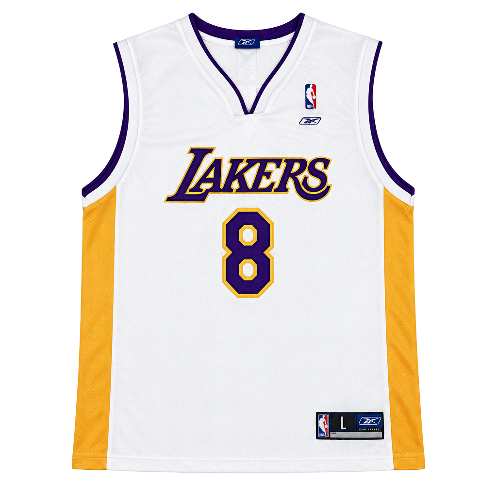Kobe Bryant #8 Jersey White Reebok NBA Lakers Size Large Vintage 1
