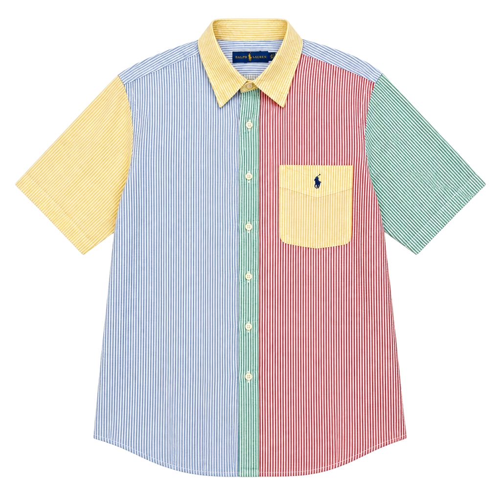 Polo Ralph Lauren Patchwork Seersucker Short Sleeve Button Up Shirt 3XLT 3TGL 1