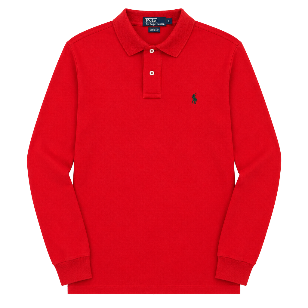 Polo Ralph Lauren Long Sleeve Polo Shirt Size L Red with Green pony 1
