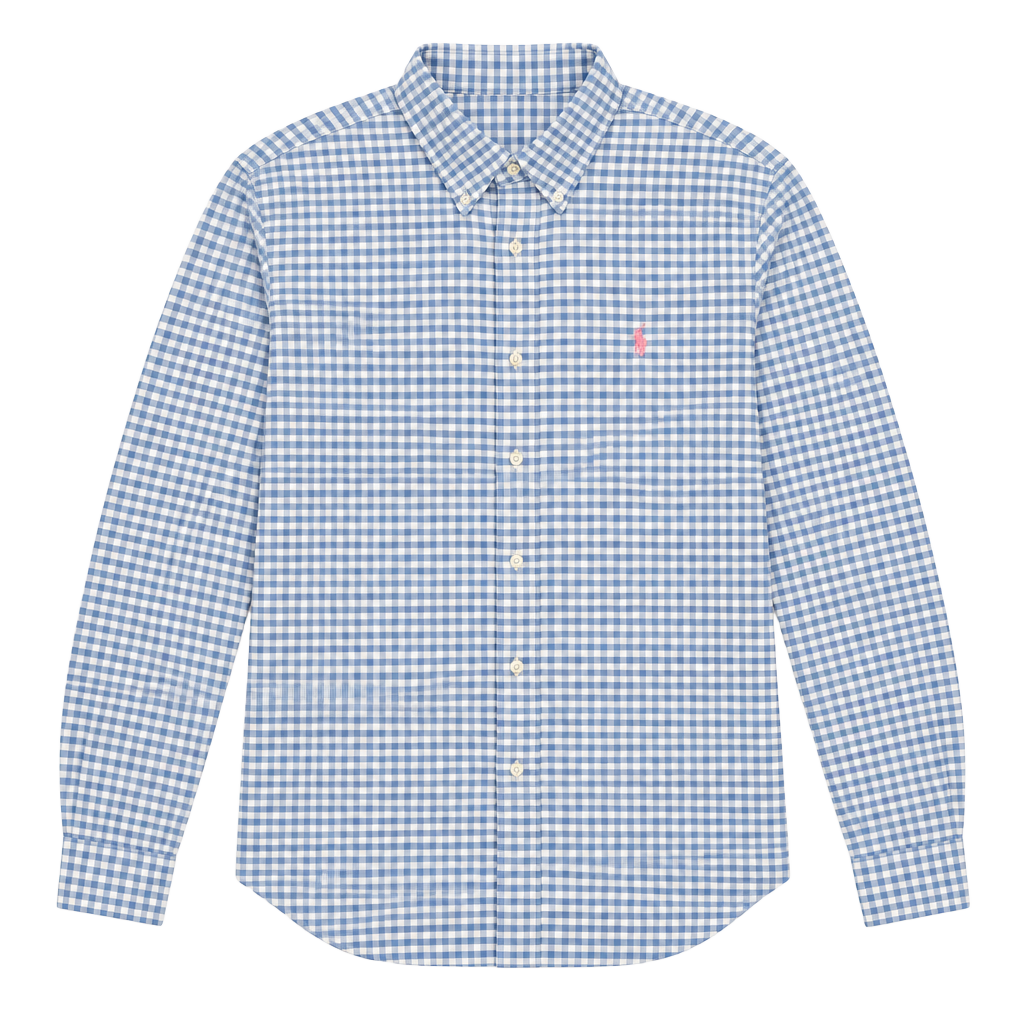 Ralph Lauren Custom Fit Oxford Shirt XL TG Blue White Gingham Plaid Button Down 1