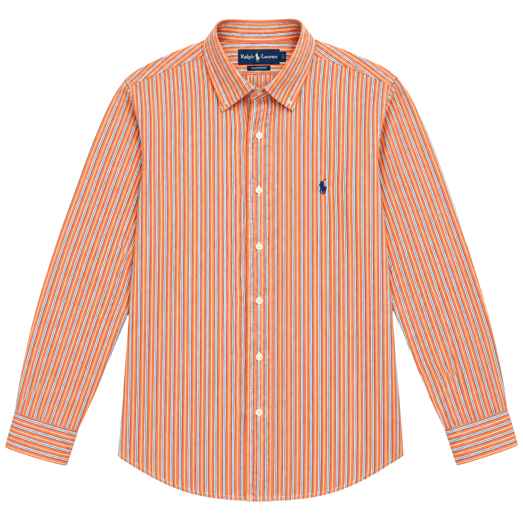 Ralph Lauren Custom Fit Striped Long Sleeve Button-Down Shirt XL Orange 1