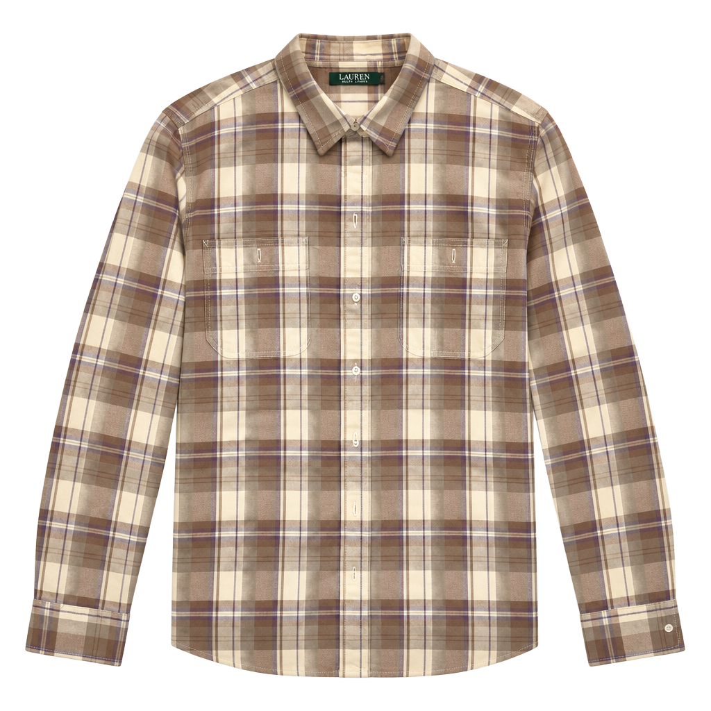 Lauren Ralph Lauren Plaid Flannel Button Up Shirt Size XL Brown 1
