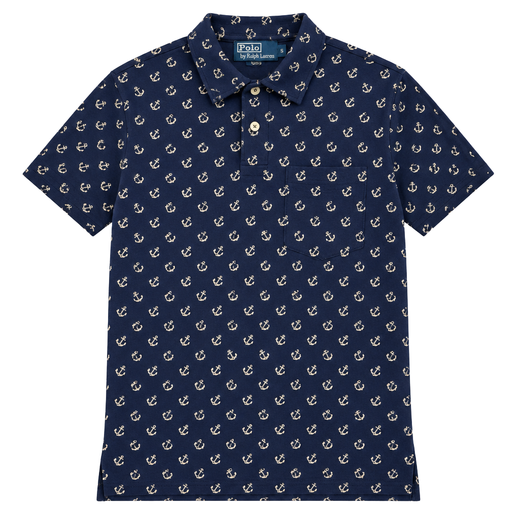Polo By Ralph Lauren Anchor Print Polo Shirt Size S Blue Cotton 1