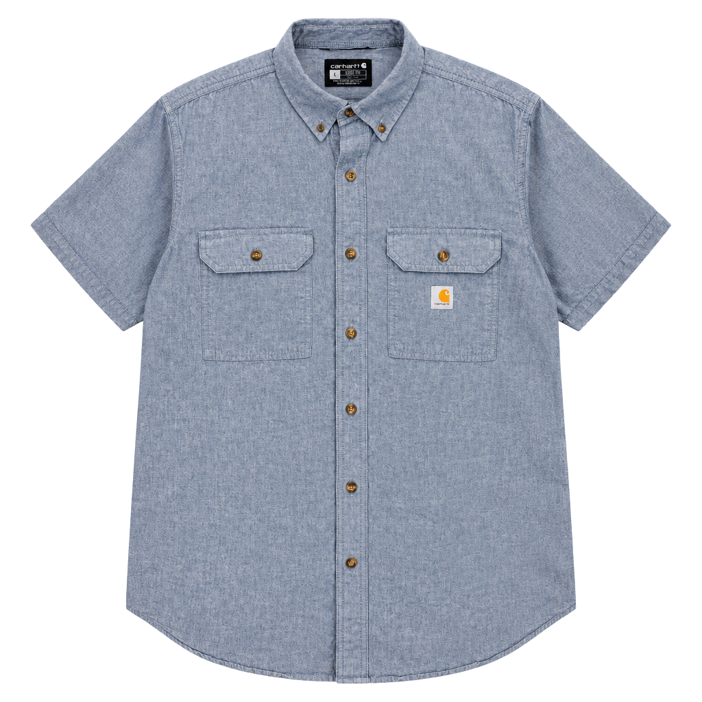 Carhartt Short Sleeve Work Shirt Size L Blue Loose Fit Button Down 1