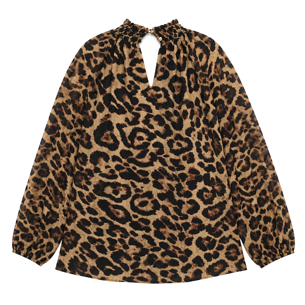 Lily's Kloset Leopard Print Chiffon Smocked Mock Neck Long Sleeve Dress 1
