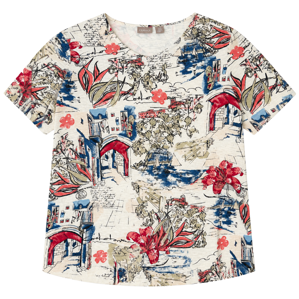 Chico's T-Shirt Size 0 Scenic Paris Floral Print Short Sleeve Top 1