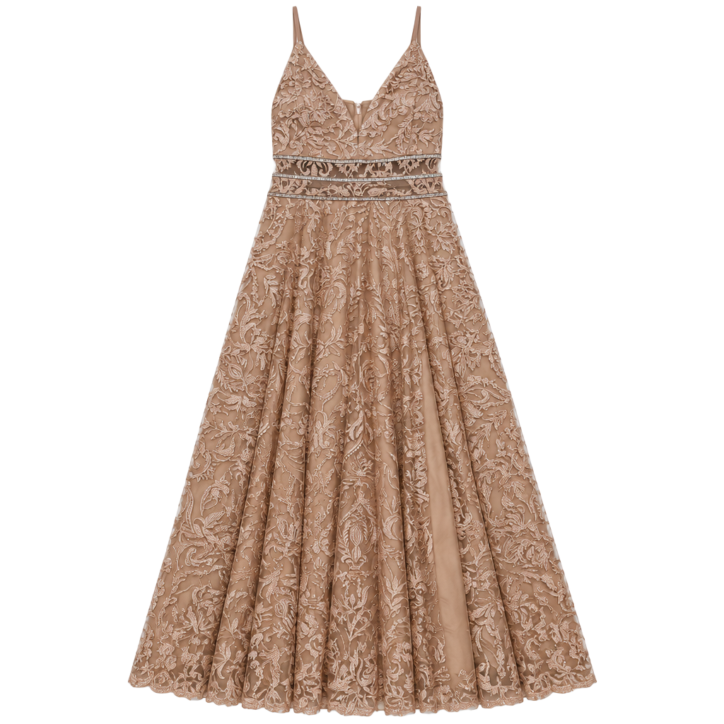 xtraordinary Dress Size 15W Rose Gold Embroidered Rhinestone Maxi Gown 1