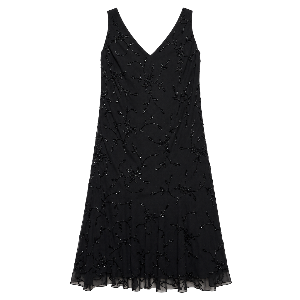 Dressbarn Woman Collection Beaded Dress Size 14W Black V-Neck 1