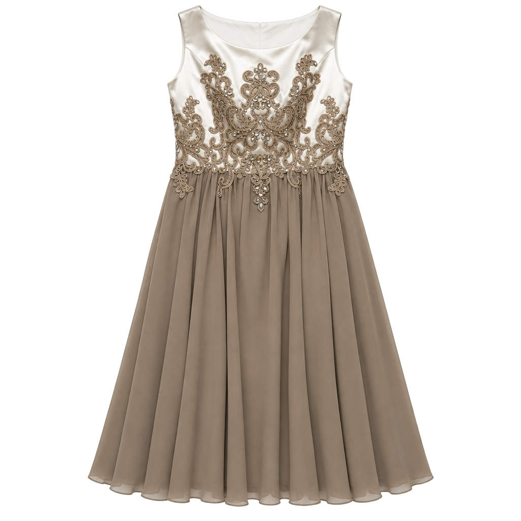 JJ's House Embellished Chiffon Evening Dress White Brown 1