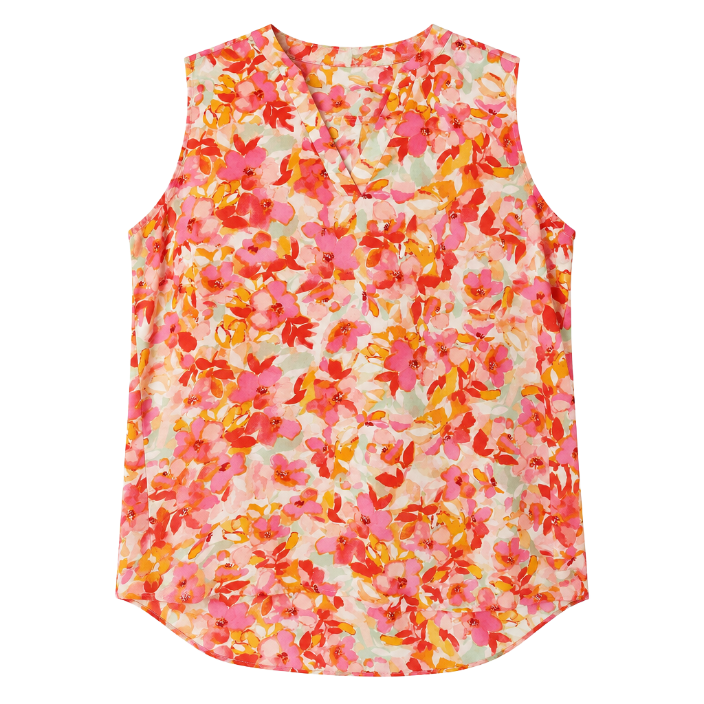 Juniper + Lime Sleeveless Blouse Size S Pink Floral Print V-Neck Top 1