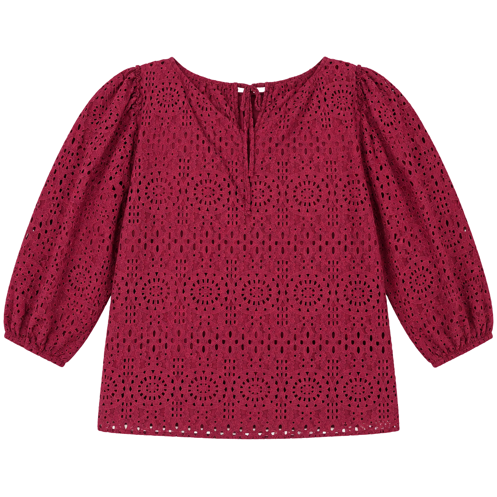 LC Lauren Conrad Eyelet Top Size 0X Burgundy Puff Sleeve Blouse 1
