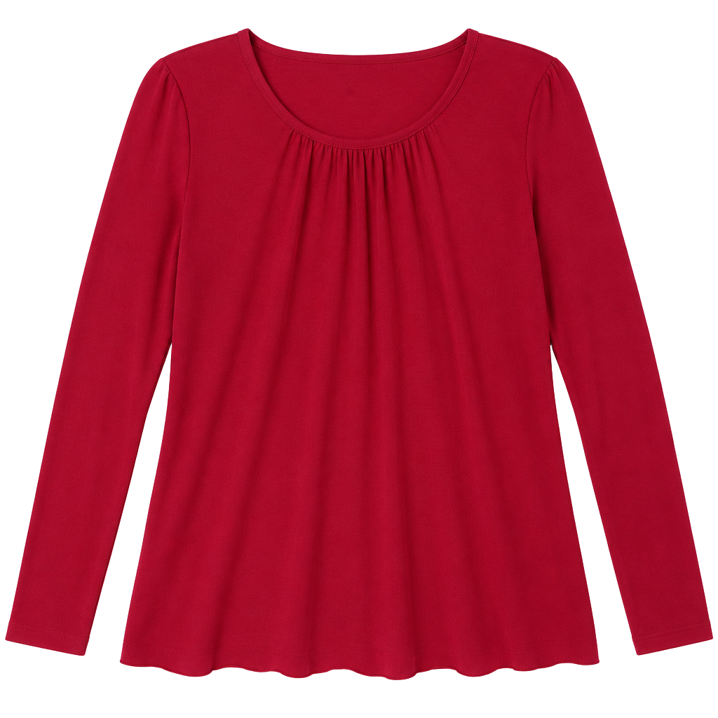 Chaus Long Sleeve Pleated Shirt Size L Red Crew Neck Top 1