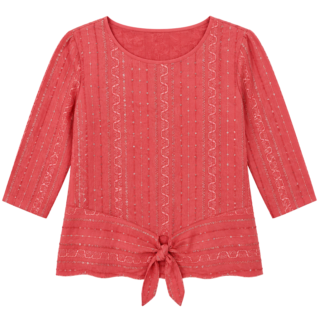 Sami & Jo Blouse Size L Red Sequins Tie Dye Tunic Top 1