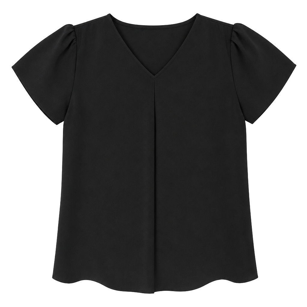 Anyally Blouse Size L Black V-Neck Flutter Sleeve Top 1