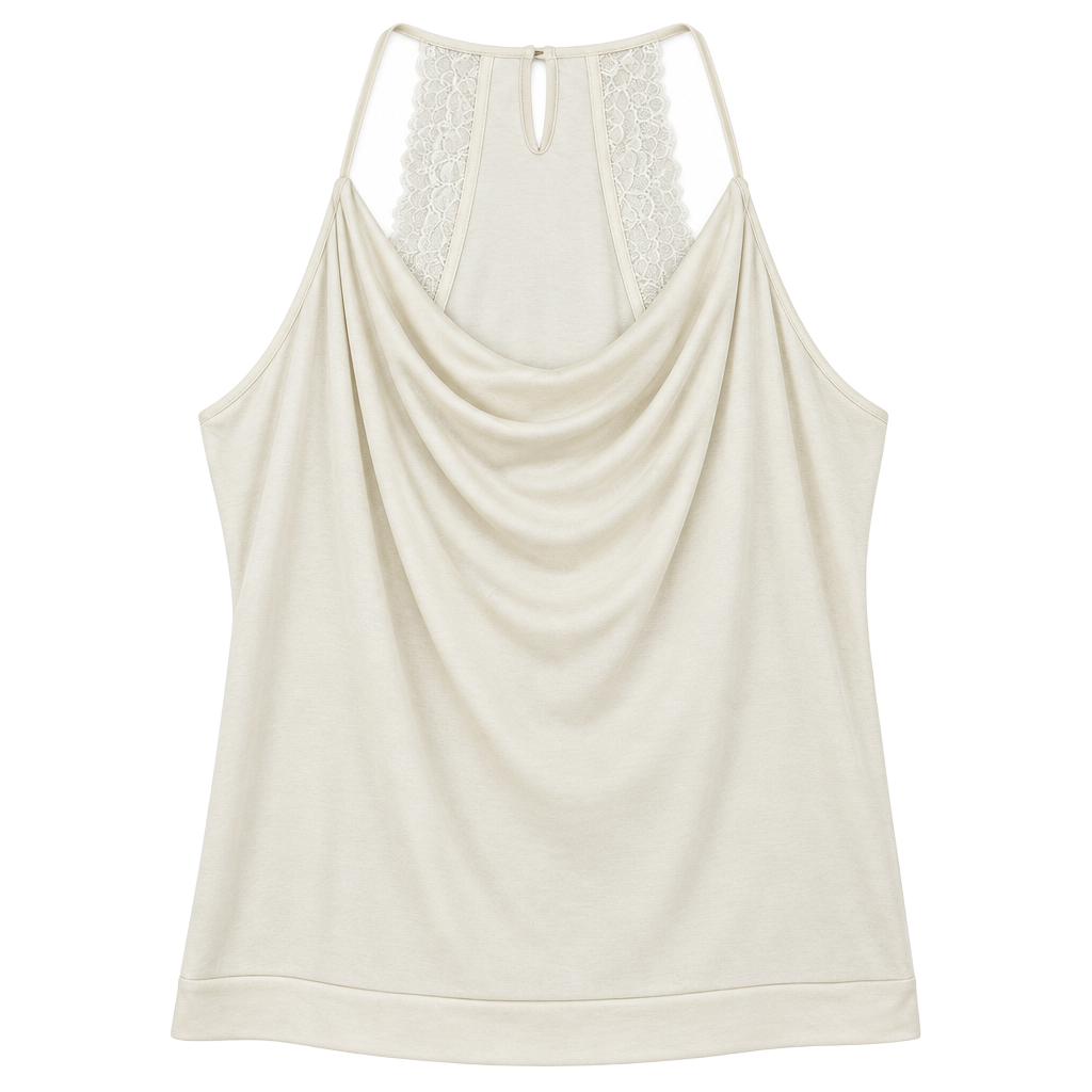 Express Cowl Neck Cami Size M Ivory Satin Lace Back 1