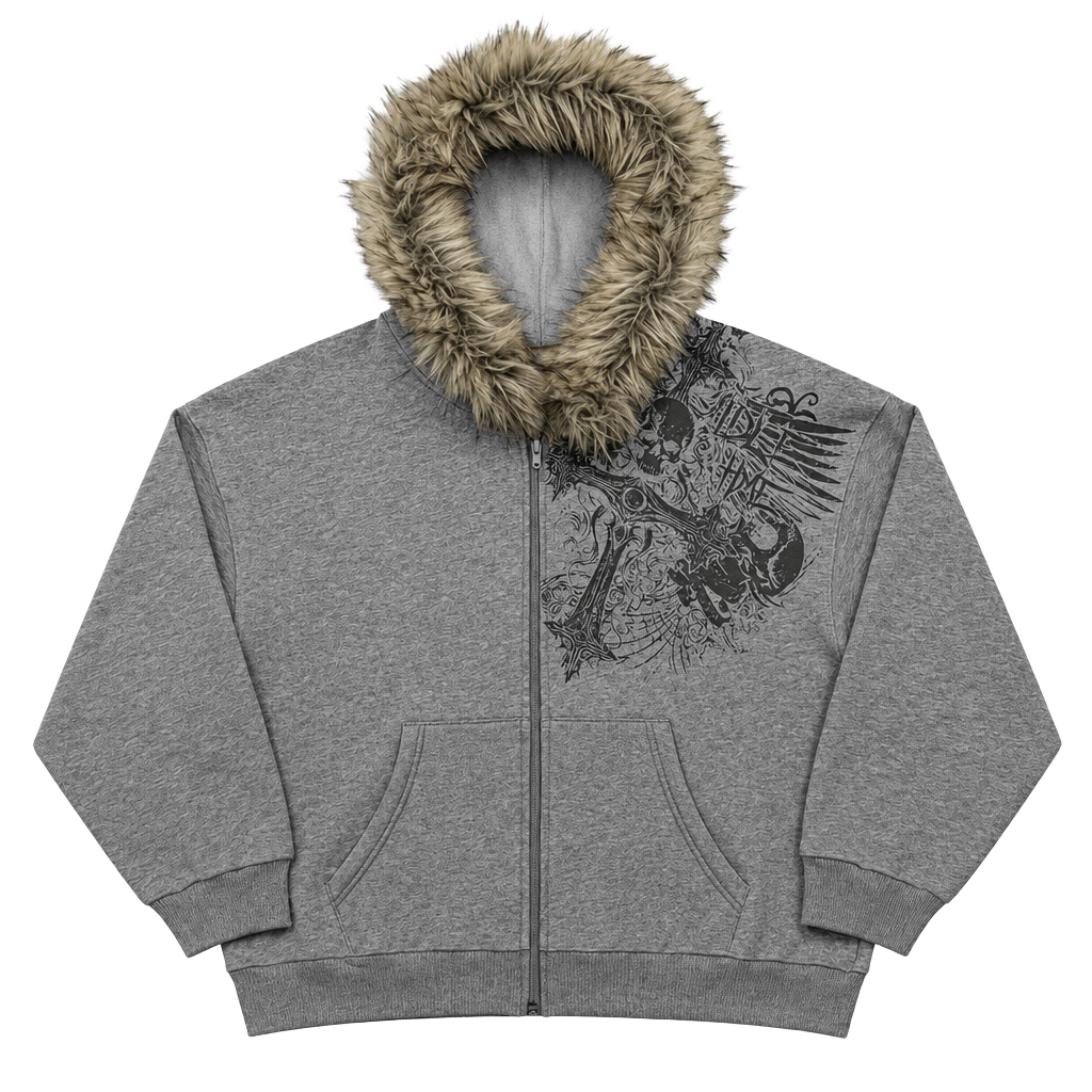 Wuxian Men Retro Streetwear Jacket Fuzzy Hoodie Soft Lined Zipper Up Funny Printed Long Sleeve Comfortable Casual Fit Cozy Stylish Daily Wear,Grey,L - .com, 1