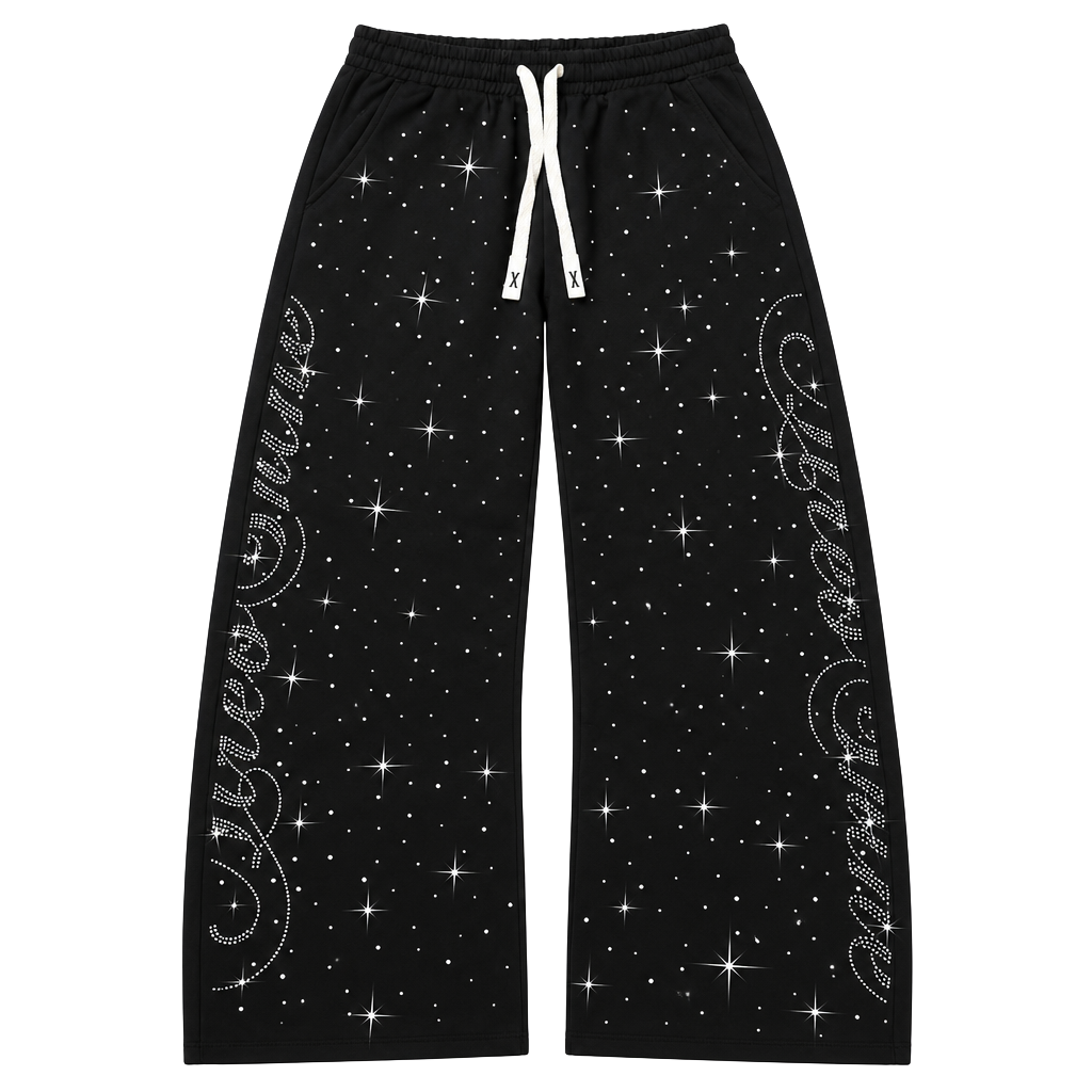 Men's Rhinestone Baggy Sweatpants Y2k Drawstring Waist Wide Leg Track Pants Streetwear With Pockets - , 1