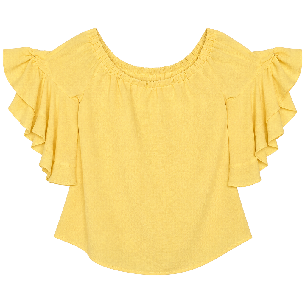 New York & Company Yellow Flutter Sleeve Off Shoulder Top Size L 1