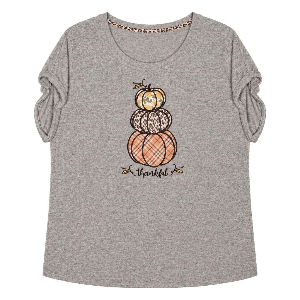 Russell's Western Wear Women's Be Thankful Pumpkin Graphic T-Shirt Size 2X Gray 1