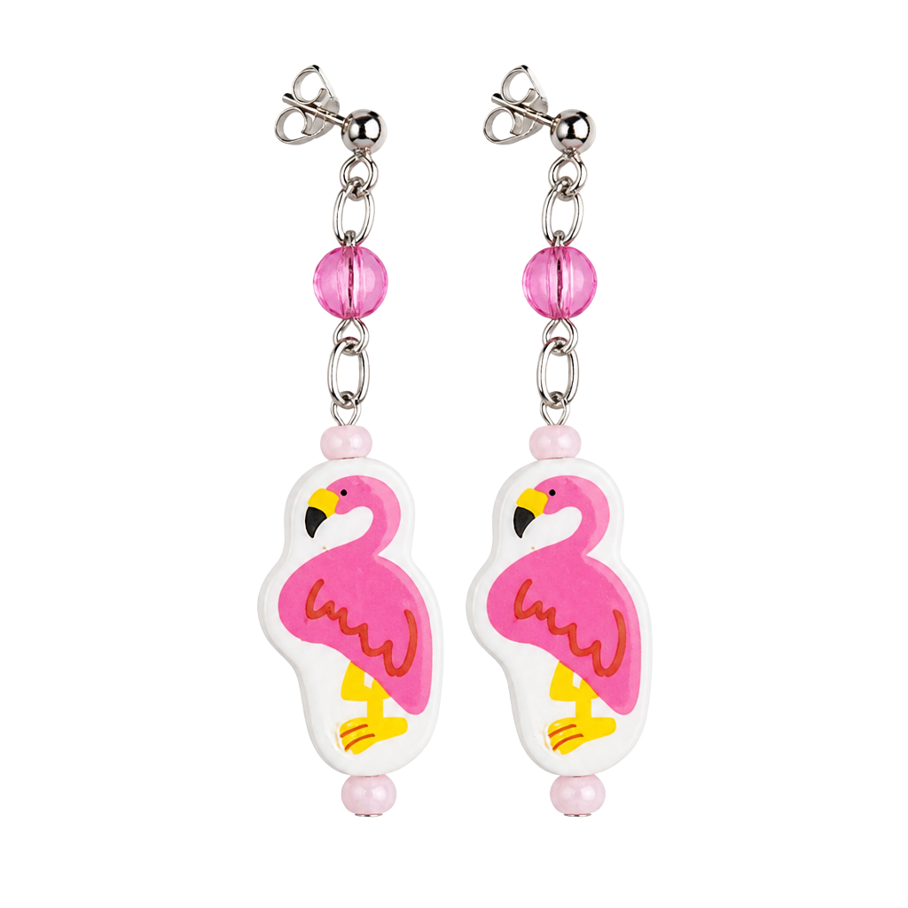 Pink Flamingo Dangle Earrings Handmade Beaded Tropical Jewelry 1