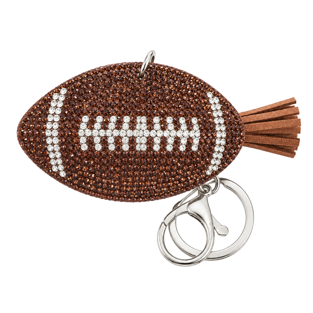 Rhinestone Football with Tassel Bag Charm and Keychain Brown 1