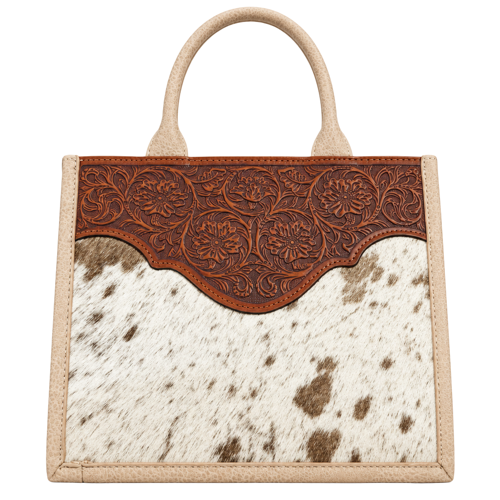 Trinity Ranch Handbag TR178G-8899TN Tooled Leather Cowhide Tote 1