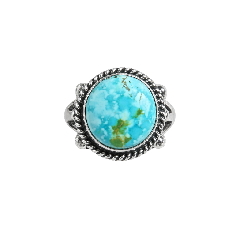 Navajo Handmade Sonoran Gold Turquoise Sterling Silver Ring Size 8 1